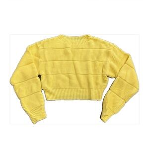SHEIN Yellow Cropped Knit Sweater Ribbed Long Sleeve XS 2 Soft Chunky